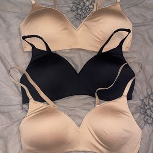 3 Calvin Klein Lightly Lined T-Shirt Bras size Small Nude and Black